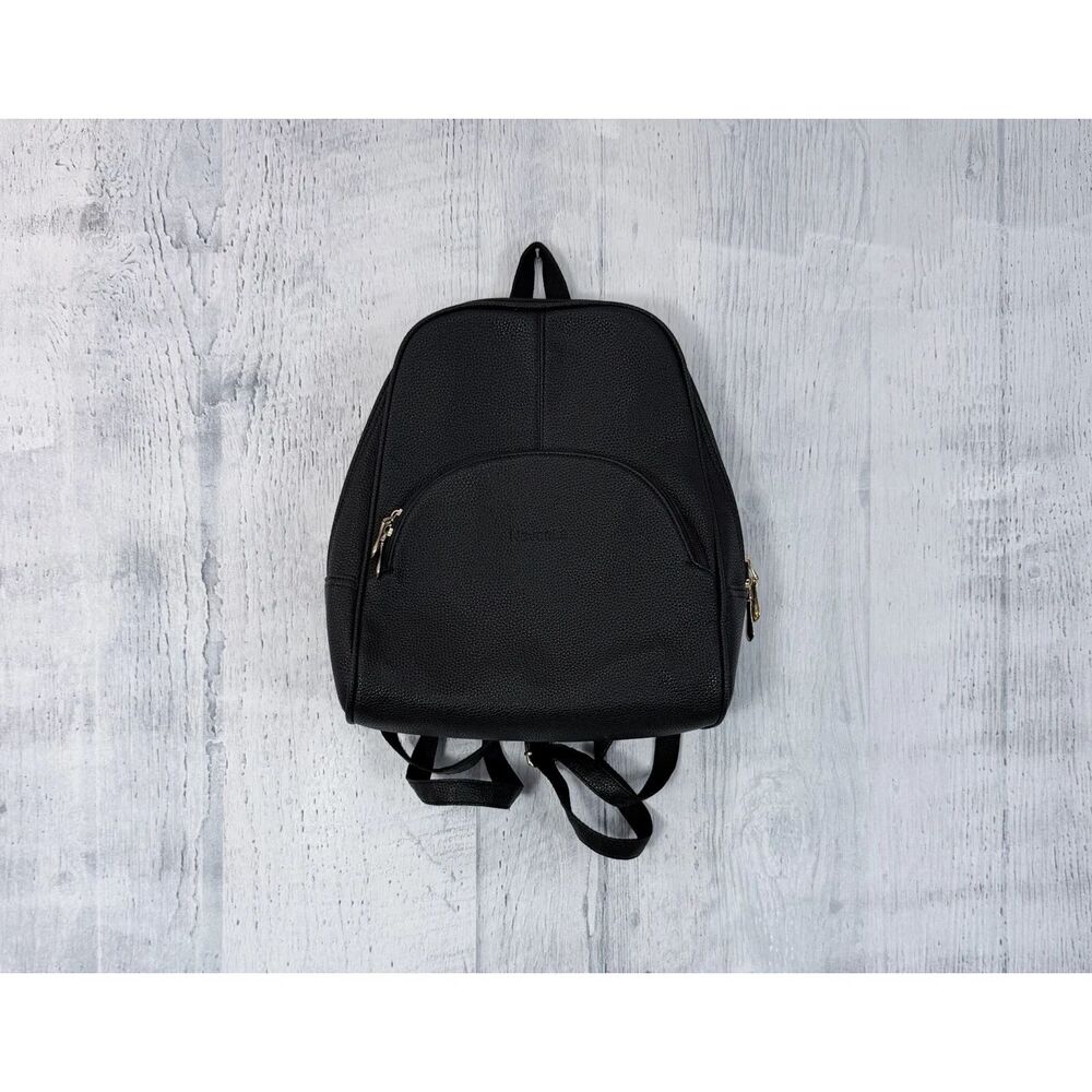 Nevenka Everyday Black Faux Leather Backpack Purse Stylish Shoulder Bag